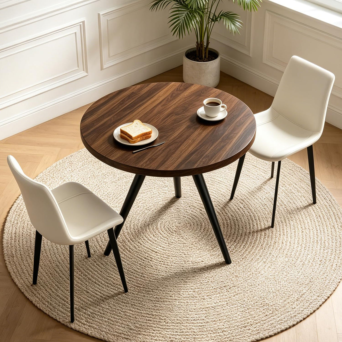 34.6" Round Dining Table Set for 4, Modern Kitchen Coffee Table Set, Walnut