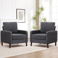 Accent Chair Set of 2, Upholstered Living Room Chairs with Wood Legs and Side Pockets, Modern Reading Chair for Bedroom, Armchair Single Sofa Side Chair for Office, Small Room, Dark Grey