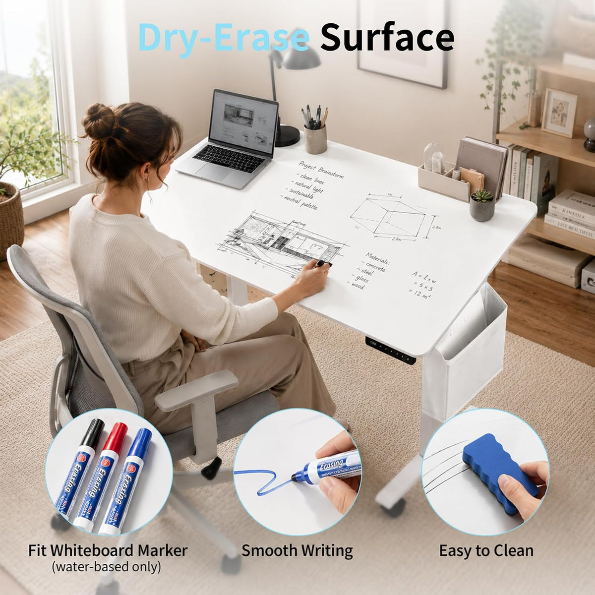 3-in-1 Standing Drafting Desk with 90Â° Tilt Whiteboard, 35Ã24"