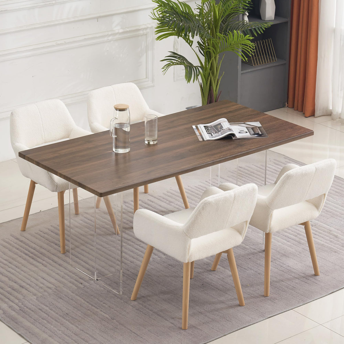 Mid Century Modern Dining Chairs Set of 2 & 4 & 6 Comfy Accent Chair Upholstered Kitchen Dining Living Room Chairs for Bedrooms Waiting Room Home Arm Desk Chair No Wheels (Beige, 2)