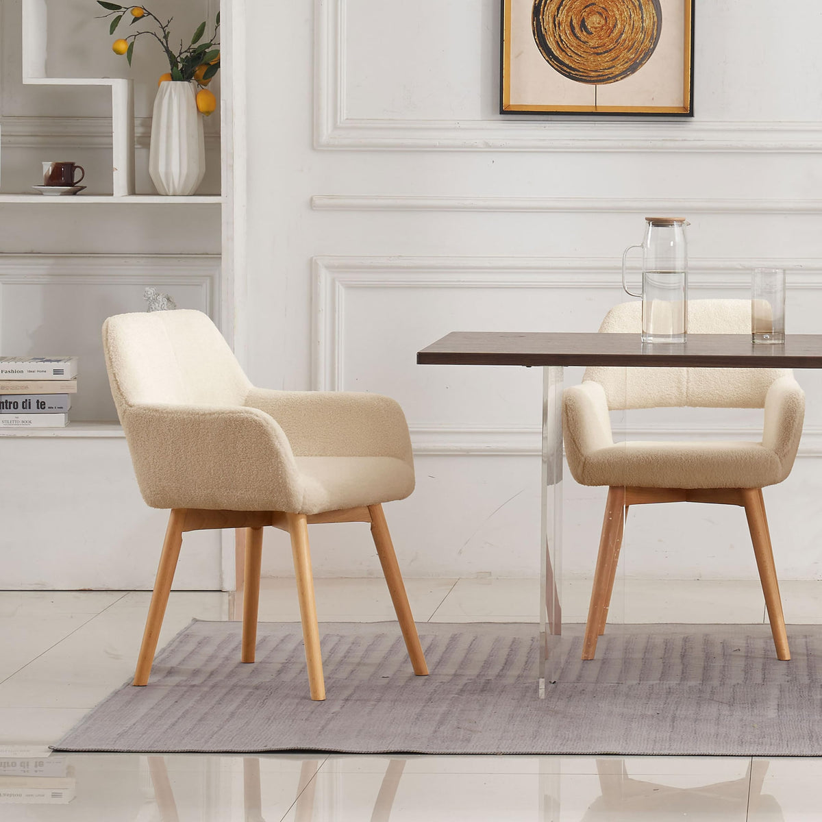 Mid Century Modern Dining Chairs Set of 2 & 4 & 6 Comfy Accent Chair Upholstered Kitchen Dining Living Room Chairs for Bedrooms Waiting Room Home Arm Desk Chair No Wheels (Beige, 2)