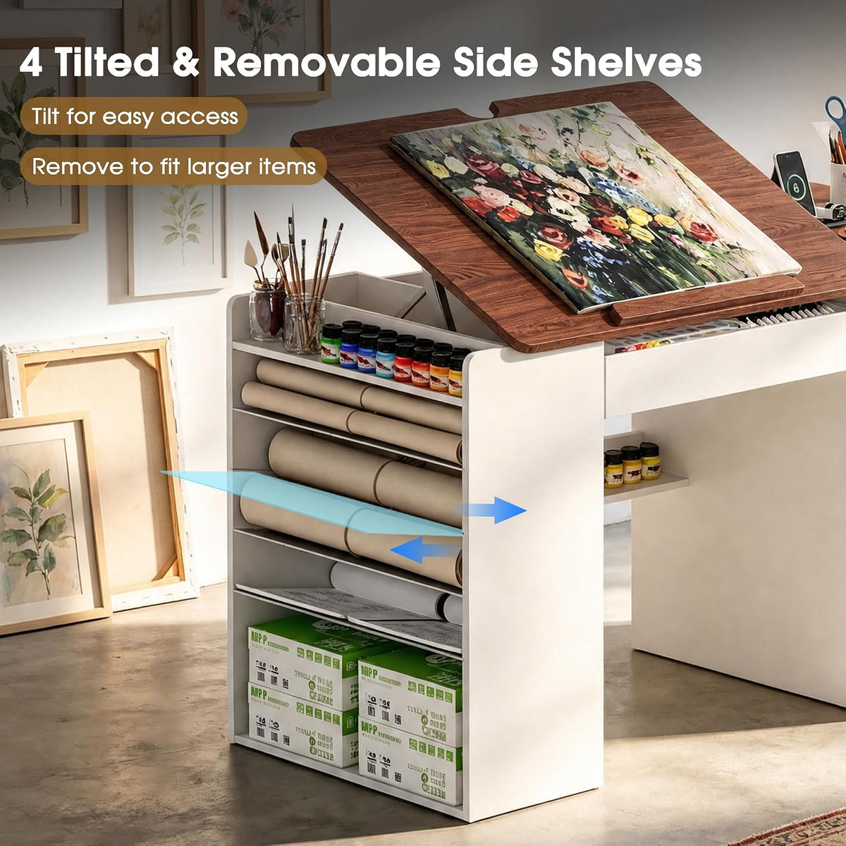 Adjustable Drafting Table with Storage & Removable Shelves