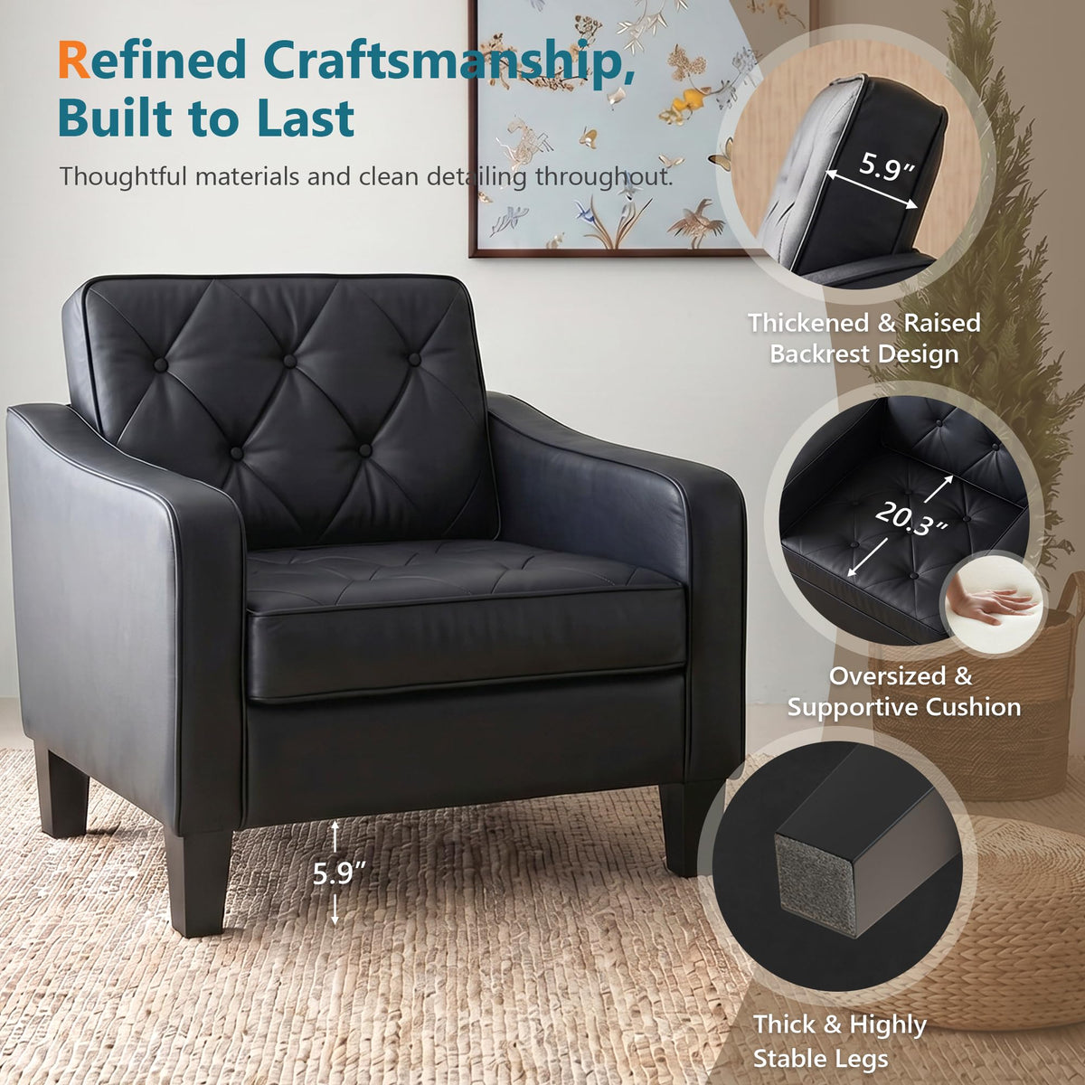 Grey Accent Chairs Set of 2, Wide Comfy Arm Chairs for Living Room, Office