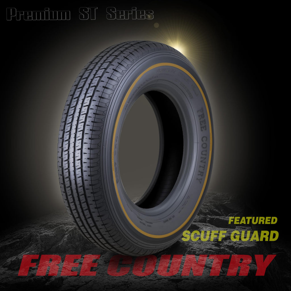 Free Country HD Trailer Tires ST205/75R15 10PR LRE 111N w/Scuff Guard, Set4
