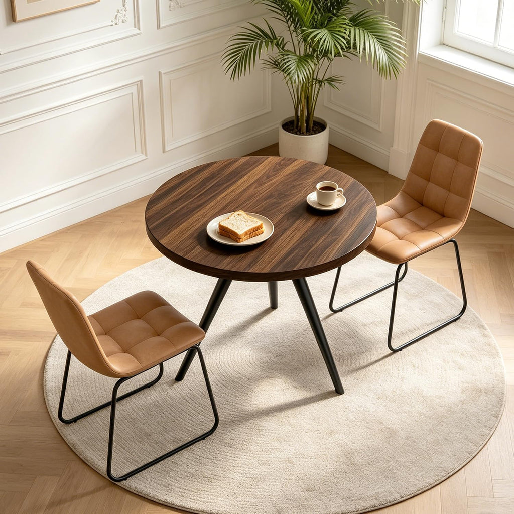 34.6" Round Dining Table Set for 4, Modern Kitchen Coffee Table Set, Walnut
