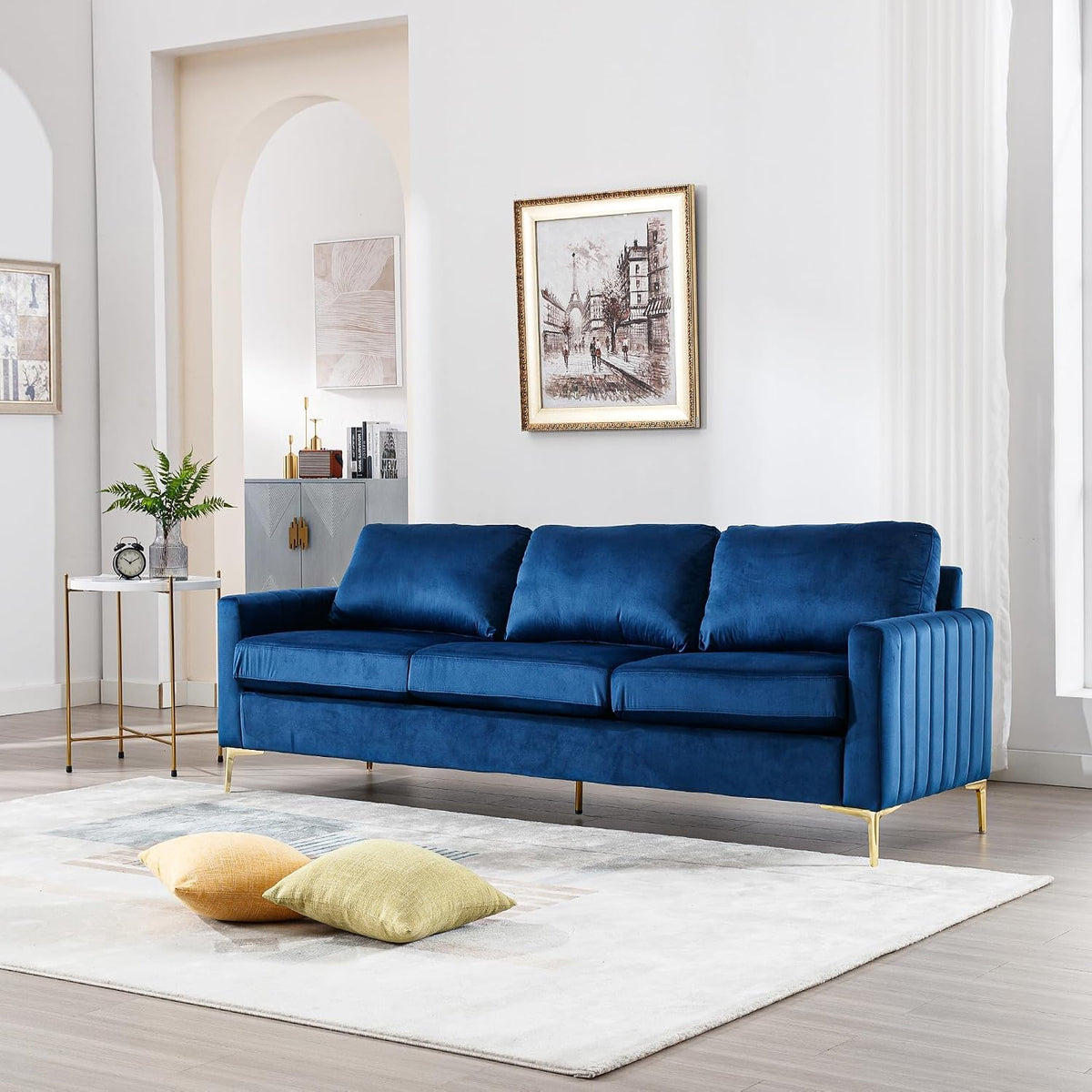 2 Piece Sofa and Loveseat Set, Comfy Tufted Velvet Couch and Loveseat Sets Furniture with Gold Leg, Mid Century Modern Couch Soft Upholstered Sofa Set of 2 for Living Room Bedroom Office (Navy Blue)