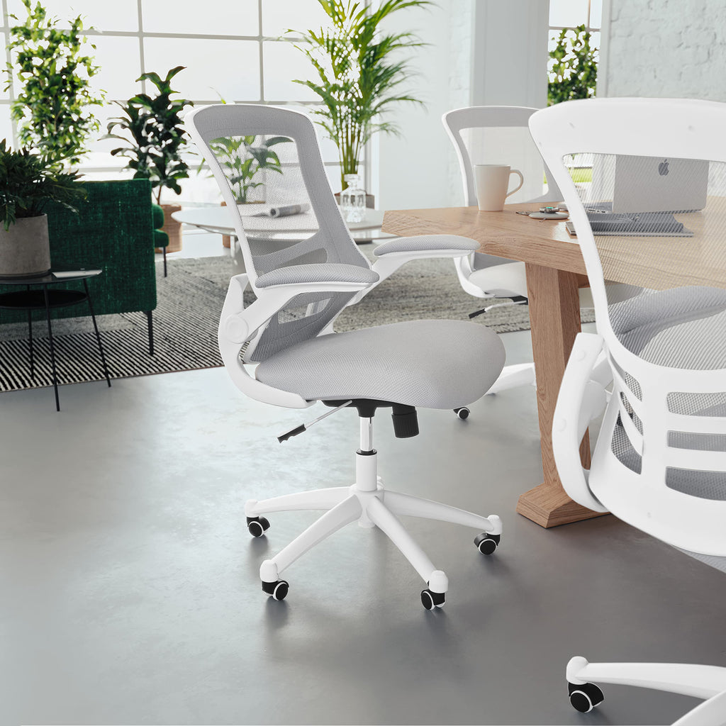 Flash Furniture Set of 4 Mid-Back Swivel Ergonomic Task Office Chairs with Flip-Up Arms, Black Mesh