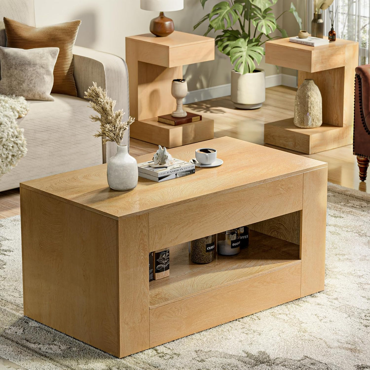 3 Piece Living Room Coffee Table Set, 41.3" Coffee Table and 2 End Tables