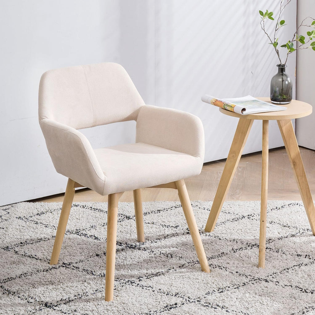Mid Century Modern Dining Chairs Set of 2 & 4 & 6 Comfy Accent Chair Upholstered Kitchen Dining Living Room Chairs for Bedrooms Waiting Room Home Arm Desk Chair No Wheels (Beige, 2)