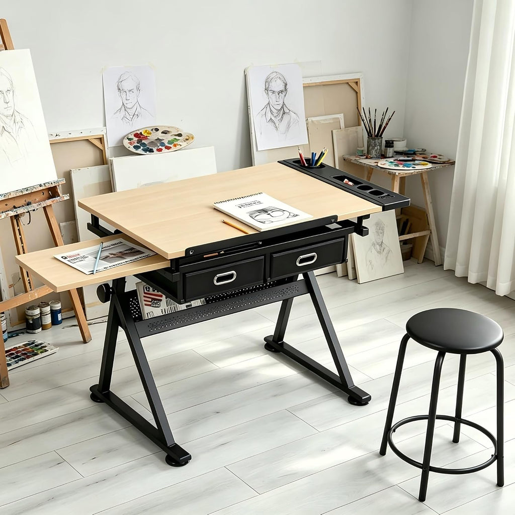 Height Adjustable Drafting Table, 0-75Â° Tilting Drawing Table Art Desk