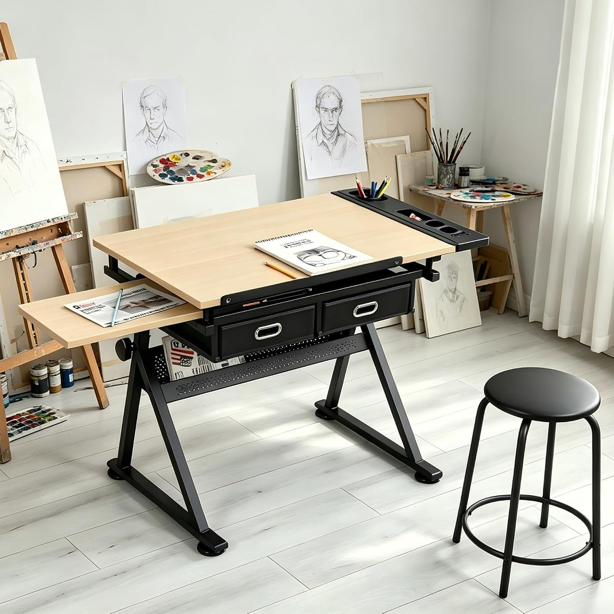 Height Adjustable Drafting Table, 0-75Â° Tilting Drawing Table Art Desk