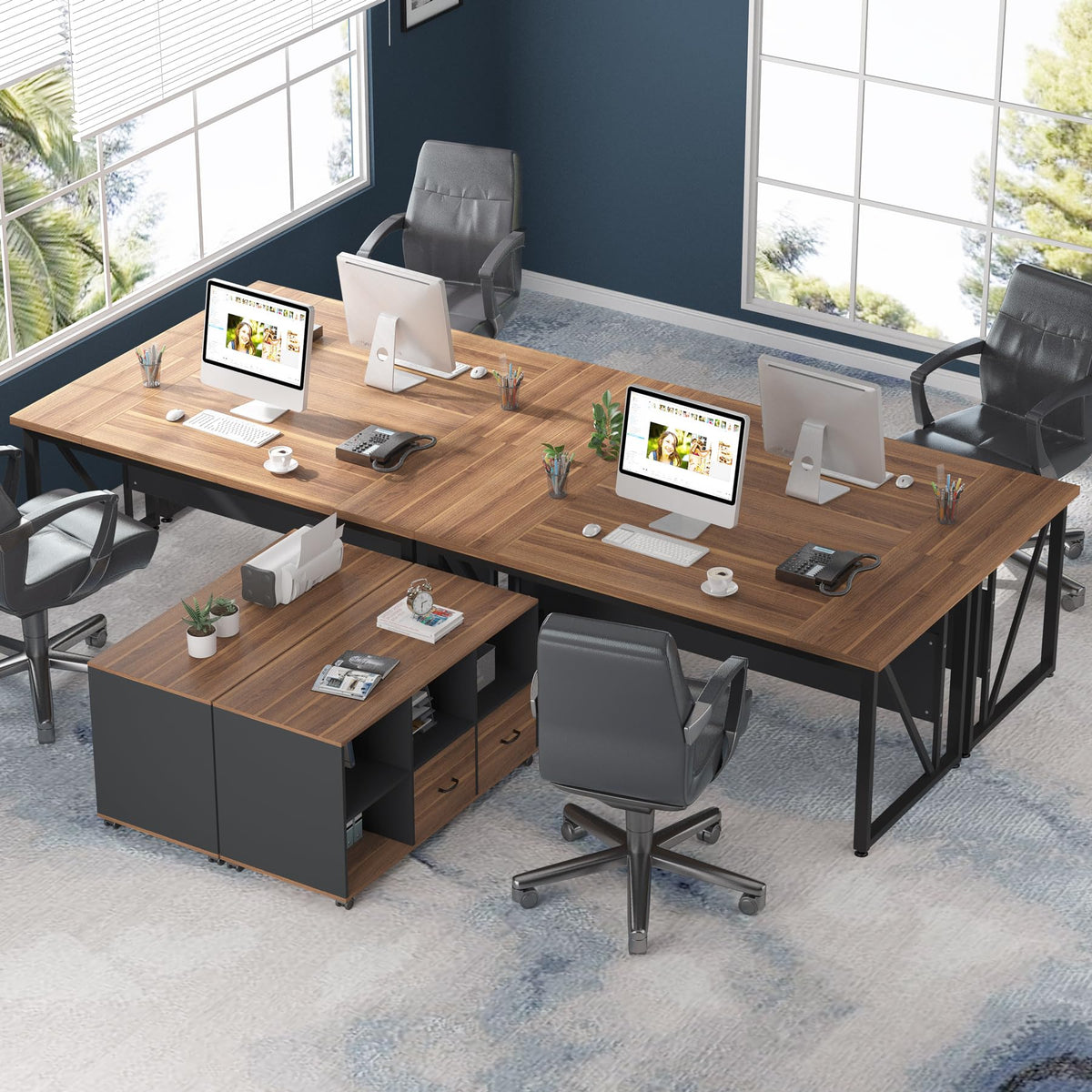 Tribesigns 55 inches Executive Desk and 43" lateral File Cabinet, L-Shaped Computer Desk Home Office Furniture with Drawers and Storage Shelves, Office Table with Cabinet