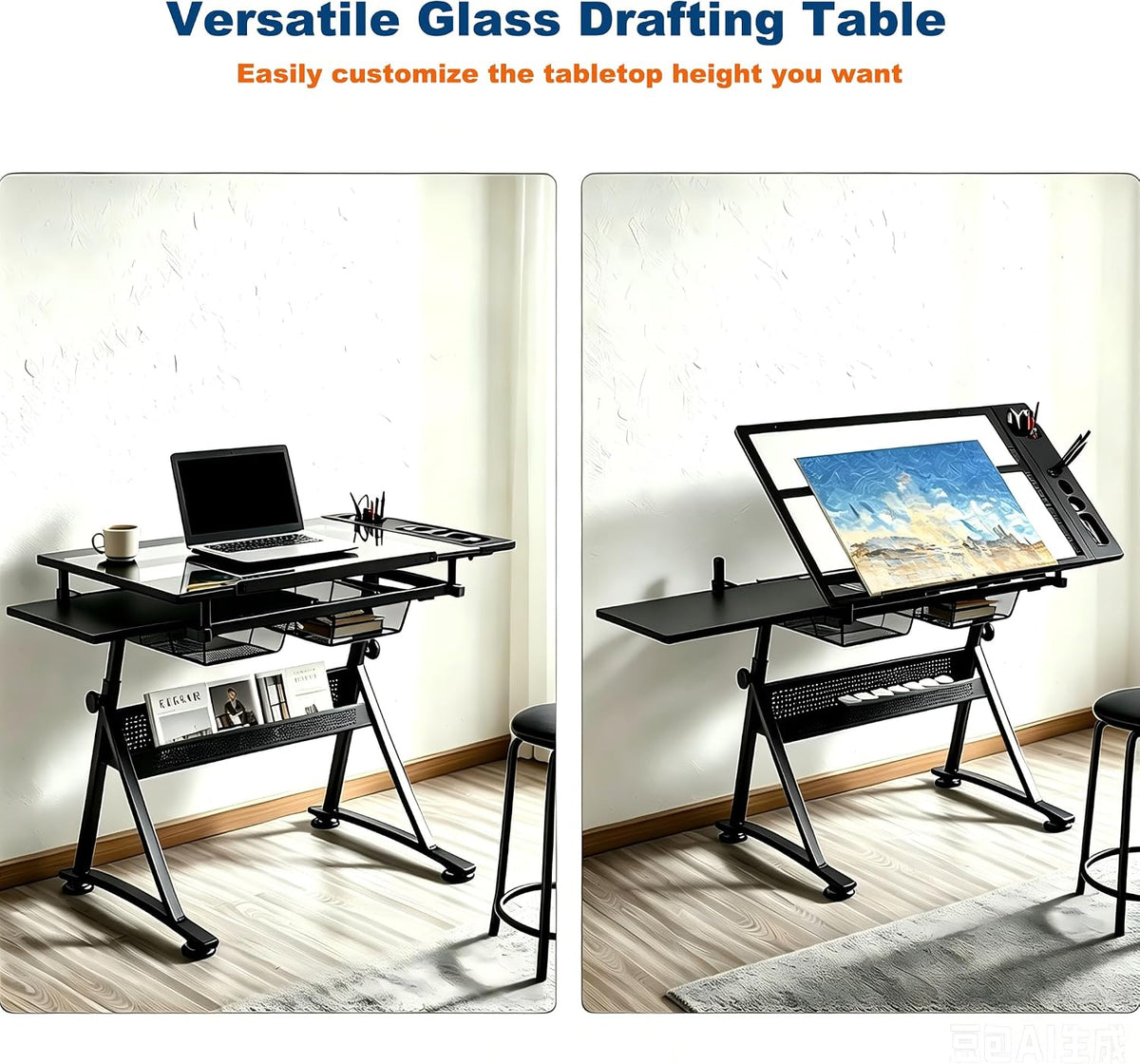Garvee Drafting Table w/Stool, Height Adjustable Drawing Table