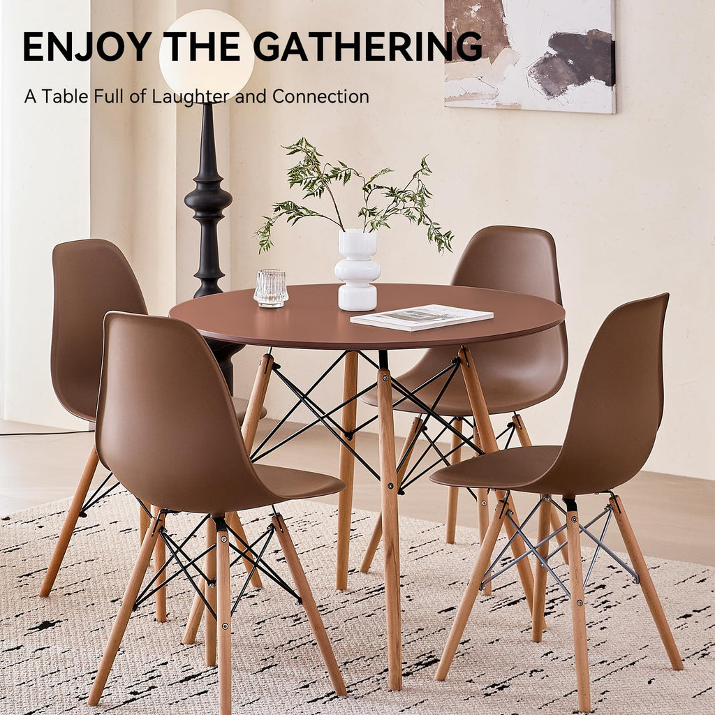 5-Piece Round Dining Set, 35.5" Black Table & Light Gray Chair