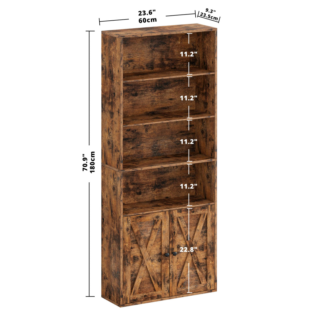 IRONCK Industrial Bookshelves and Bookcases with Doors Floor Standing 6 Shelf Display Storage Shelves 70 in Tall Bookcase for Home Office, Living Room
