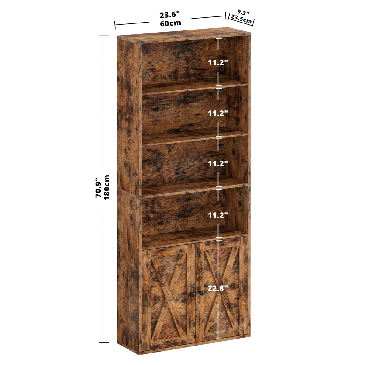 IRONCK Industrial Bookshelves and Bookcases with Doors Floor Standing 6 Shelf Display Storage Shelves 70 in Tall Bookcase for Home Office, Living Room