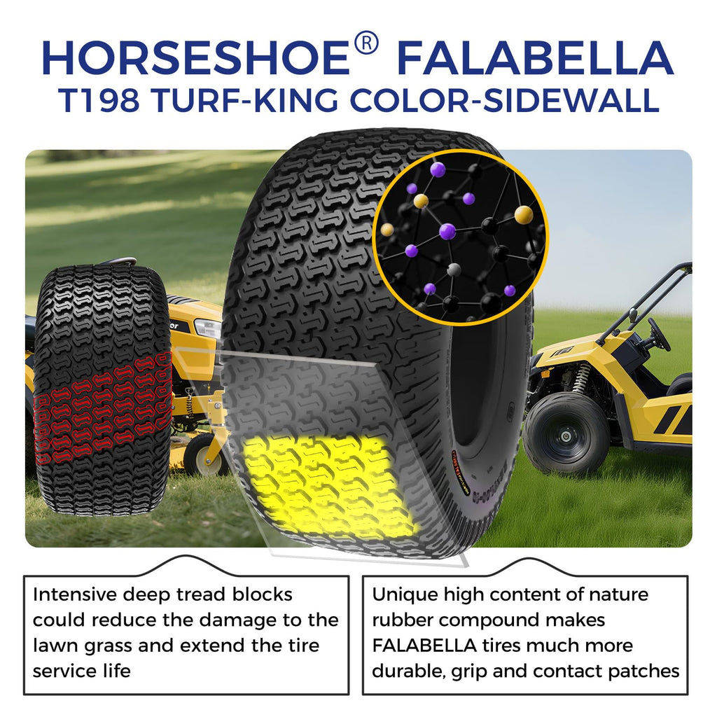HORSESHOE FALABELLA (2-Pcs) 24X9.50-12 6-PLY LRC Lawn Mower 24x9.5x12 Riding Machine Golf Carts 24x9.5-12 Turf Equipment & Tractors Tires, Heavy Duty Turf-King, Color Sidewall