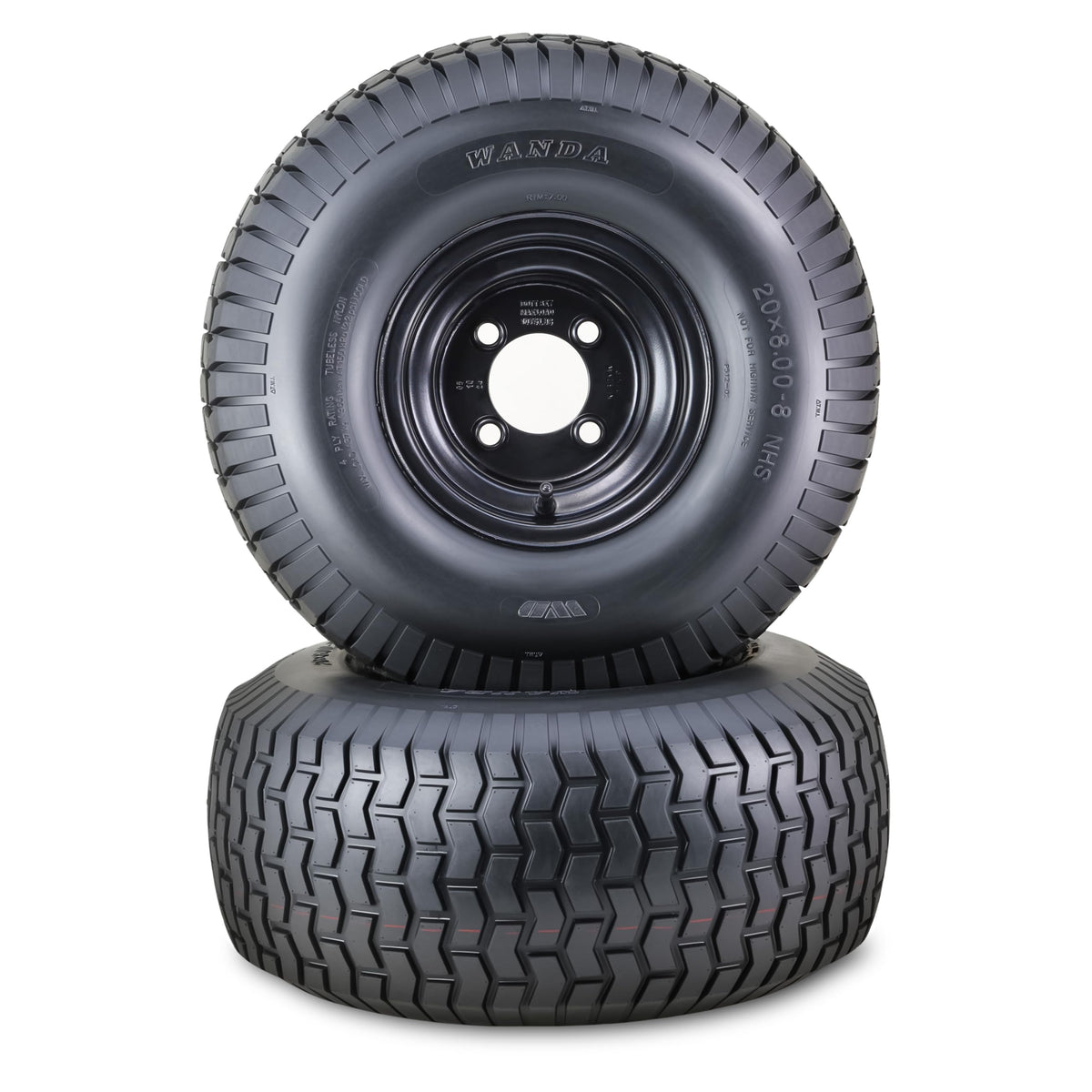 WANDA Lawn Mower Tractor Tire Wheel 18X7.5-8 4PR w/ 4X4" PCD White Rim,SET2