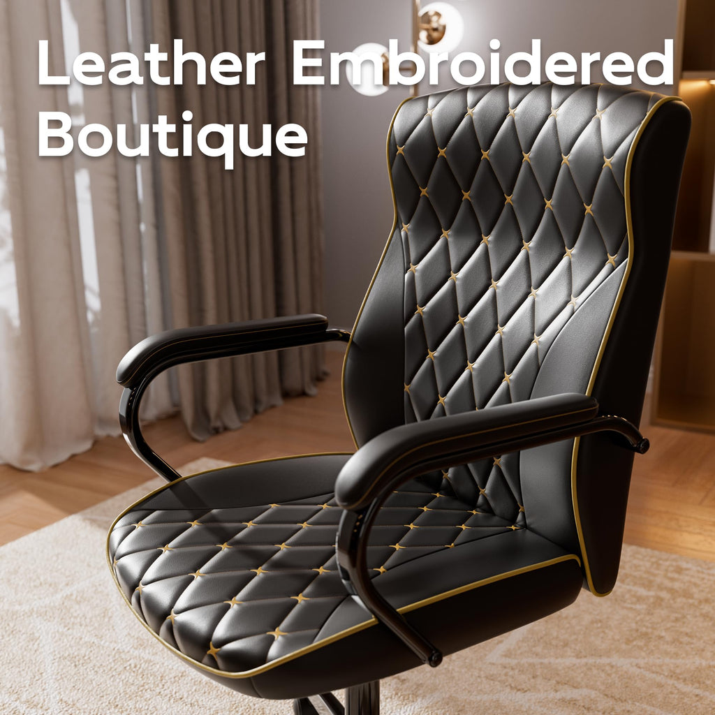 HomeZeer White and Gold Office Chair, Luxury Leather Executive Desk Chair