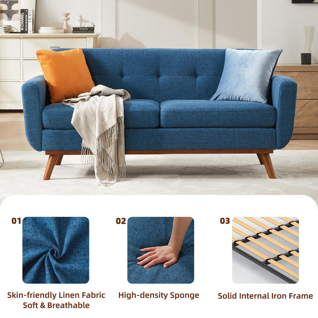 Kingfun 2 Piece Loveseat and Sofa Sets, Mid Century Modern Love Seat Couches for Living Room, Button Tufted Upholstered Furniture, Small Couch for Bedroom, Office, Beige