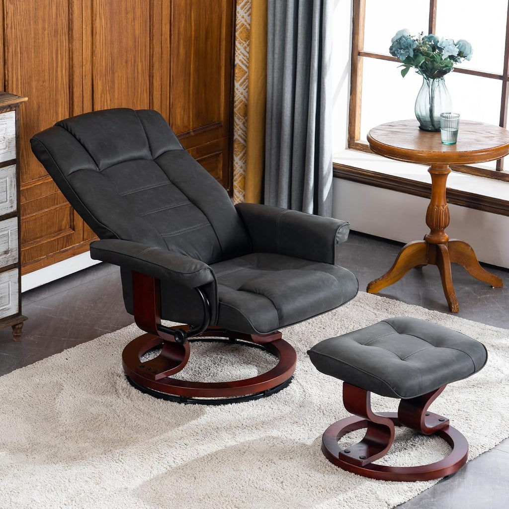 MCombo Manual Swivel Recliner with Ottoman, Faux Leather 9019