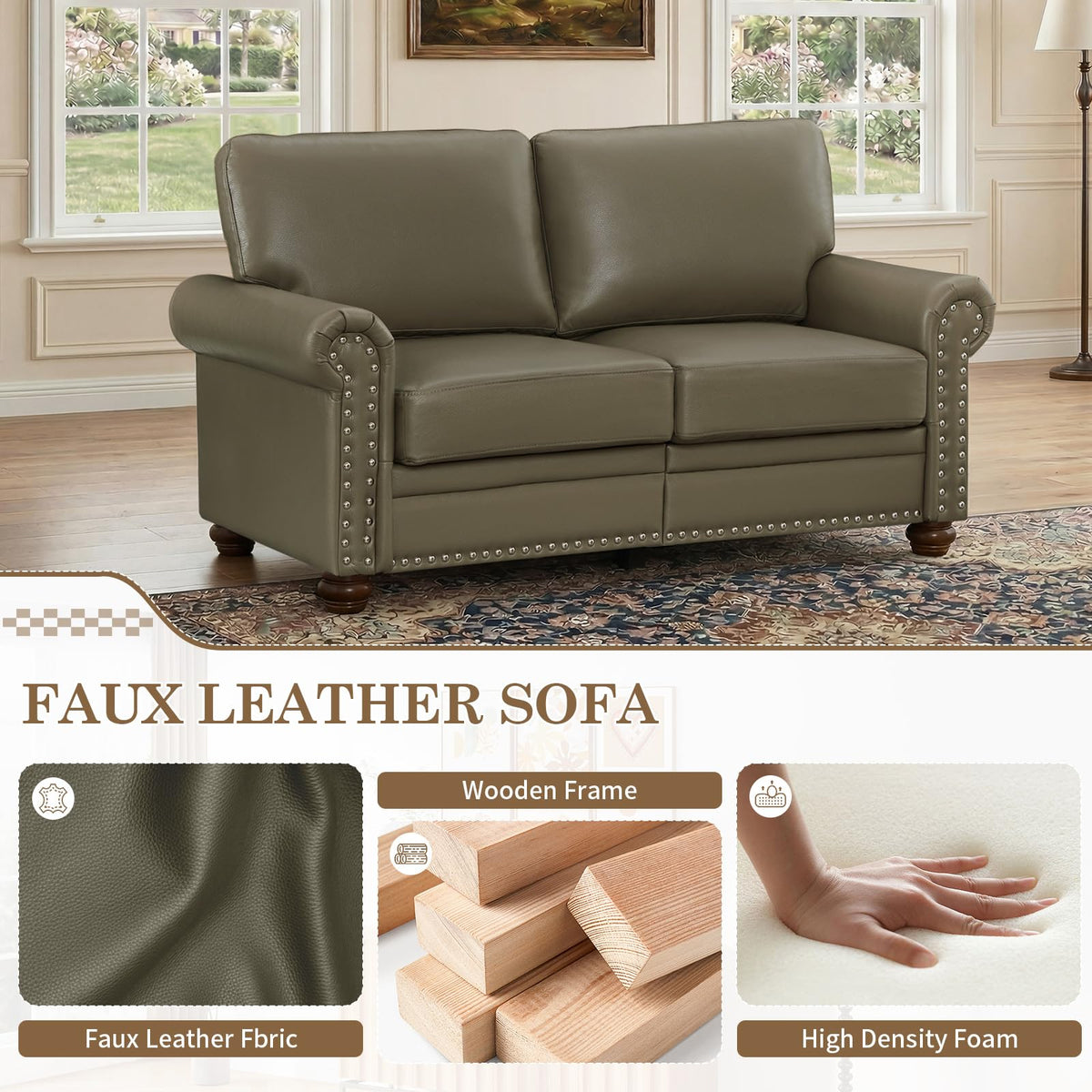 2 Piece Couch Sets for Living Room,Mid Century Modern Couch with Storage Nailhead Trim & Rolled Armrests,Deep Seat Comfy Couch,Furniture Set for Living Room,Bedroom,Office(Navy Blue,Loveseat+3 Seater)