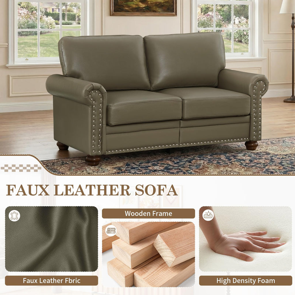 2 Piece Couch Sets for Living Room,Mid Century Modern Couch with Storage Nailhead Trim & Rolled Armrests,Deep Seat Comfy Couch,Furniture Set for Living Room,Bedroom,Office(Navy Blue,Loveseat+3 Seater)