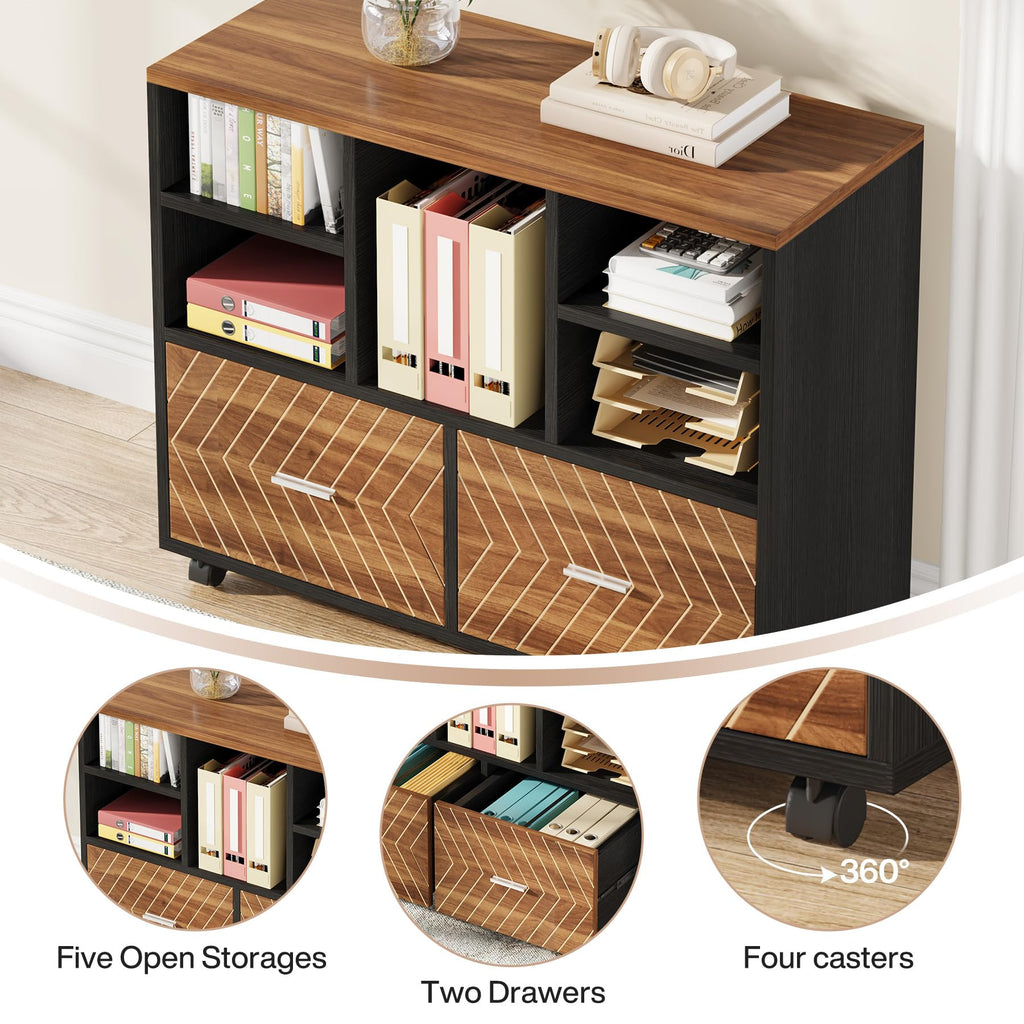 Tribesigns L-Shaped Executive Desk with Reversible File Cabinet, 63" Office Desk with Storage Drawers, Computer Desk Set (Oak Karo & White)