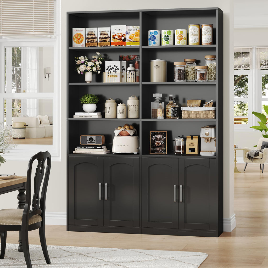 FACBOTALL Bookshelf and Bookcase with Doors, Double Wide Large Bookshelves