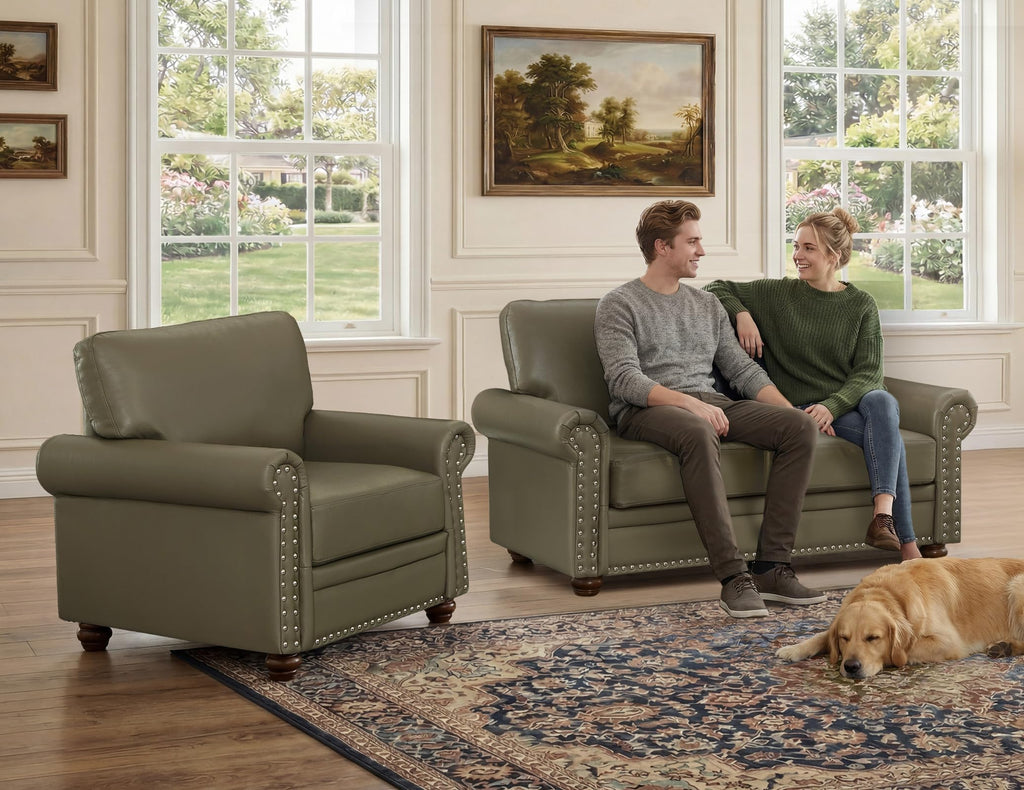 2 Piece Couch Sets for Living Room,Mid Century Modern Couch with Storage Nailhead Trim & Rolled Armrests,Deep Seat Comfy Couch,Furniture Set for Living Room,Bedroom,Office(Navy Blue,Loveseat+3 Seater)