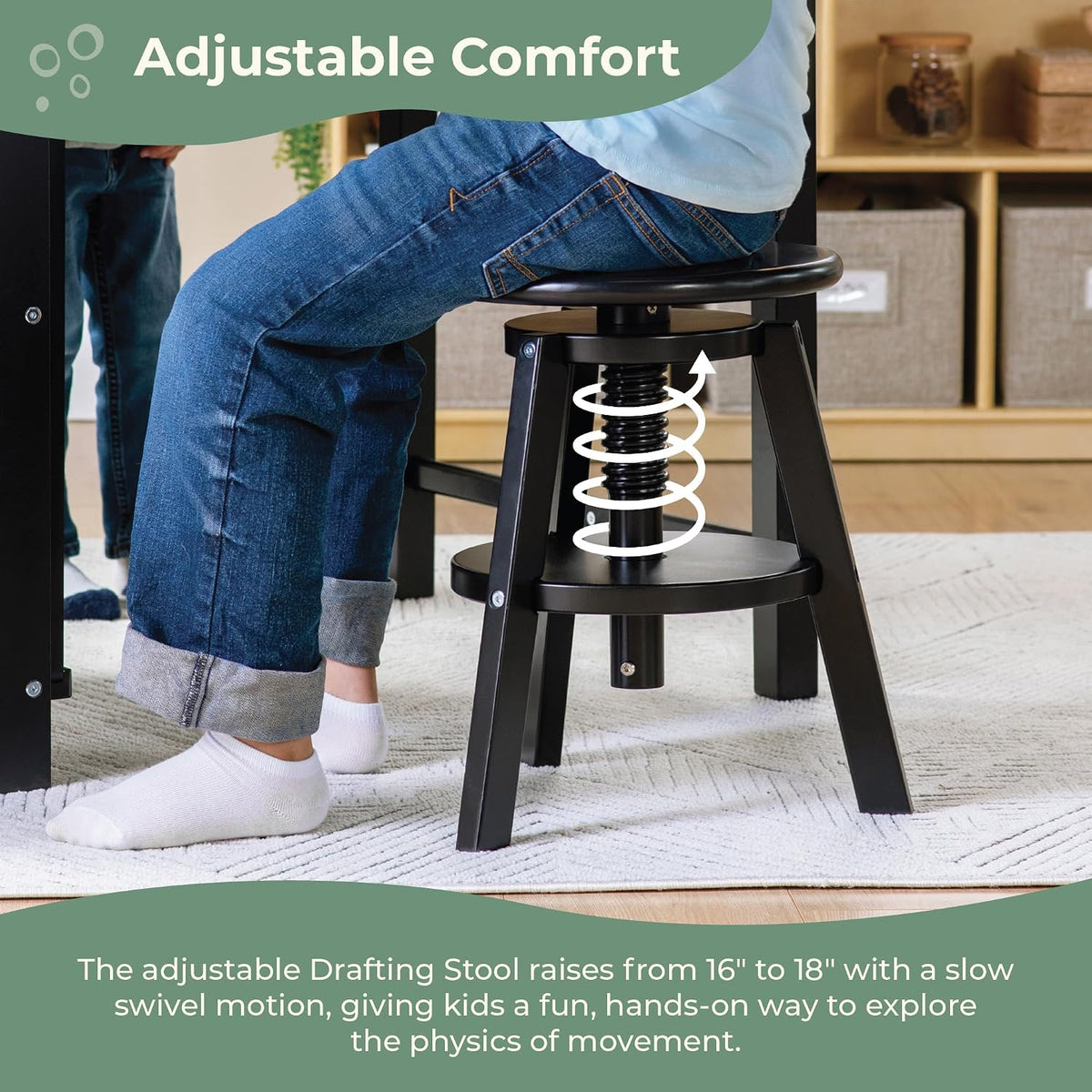 Guidecraft Design Studio â Black: 3-in-1 Kids Art Table & Stool Set, Writing, Crafting, Painting & Drafting Table for Kids with Craft Storage & Bins, Art Easel with Paper Roll, Toddler Activity Desk