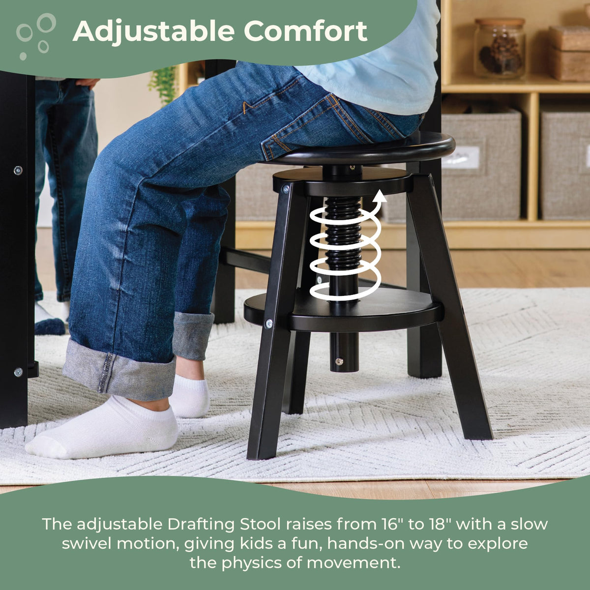 Guidecraft Design Studio â Black: 3-in-1 Kids Art Table & Stool Set, Writing, Crafting, Painting & Drafting Table for Kids with Craft Storage & Bins, Art Easel with Paper Roll, Toddler Activity Desk