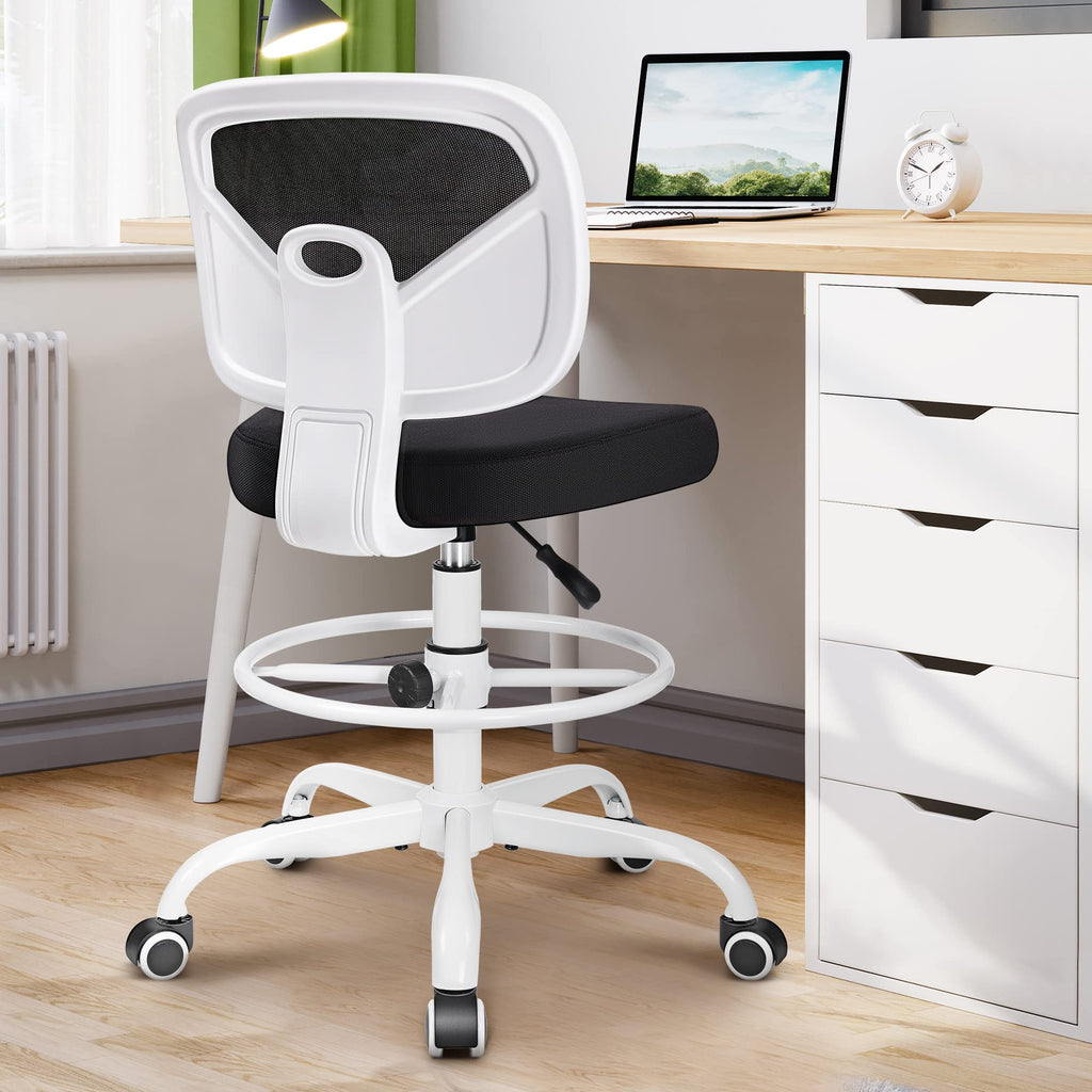Primy Tall Drafting Desk Chair - Armless, Adjustable Height, Mesh Back, Rolling, Standing Desk Chair for Art Room, Office or Home (Black)