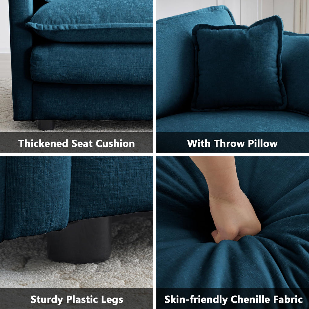 mikibama Luxury 2 Piece Loveseat Couch & Sofa Armchair Set, Modern Upholstered Chenille Cloud Couches Set Furniture with 5 Pillow for Living Room Bedroom Office Apartment, Evergreen