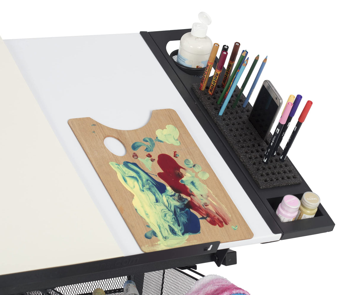 Studio Designs Fusion Drafting Table with Integrated LED Light Pad, Height & Angle Adjustable Tempered Glass Light Table, Artograph Light Pad, Storage Drawers & Side Shelf