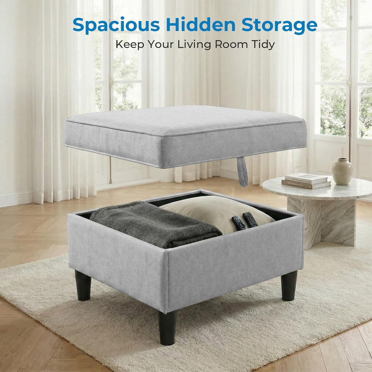 Mjkone 78"W 3 Pieces Sofa Couches Set for Living Room Sets Furniture, Sectional L Shaped 3-Seater Small Sofas Couch and Loveseat Sets with Storage Ottoman and Side Pockets for Home Office, Light Gray