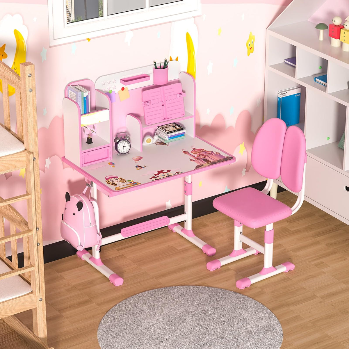 Kids Study Desk and Chair Set for 3-18 Years, Adjustable Height