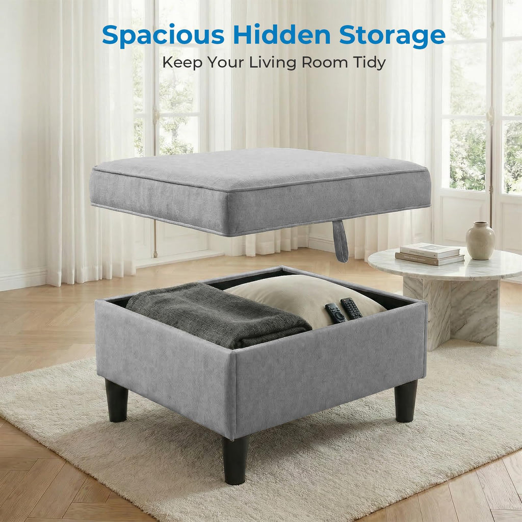 Mjkone 78"W 3 Pieces Sofa Couches Set for Living Room Sets Furniture, Sectional L Shaped 3-Seater Small Sofas Couch and Loveseat Sets with Storage Ottoman and Side Pockets for Home Office, Light Gray