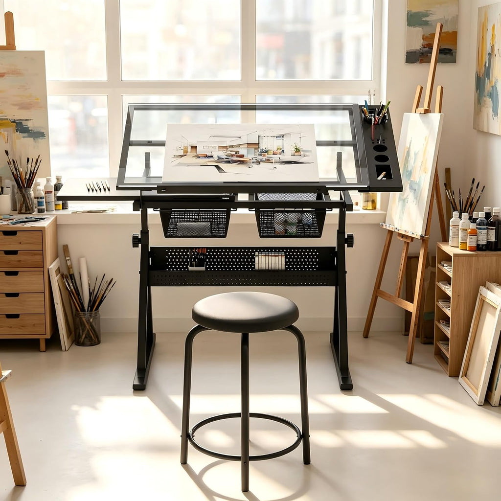 Garvee Drafting Table w/Stool, Height Adjustable Drawing Table