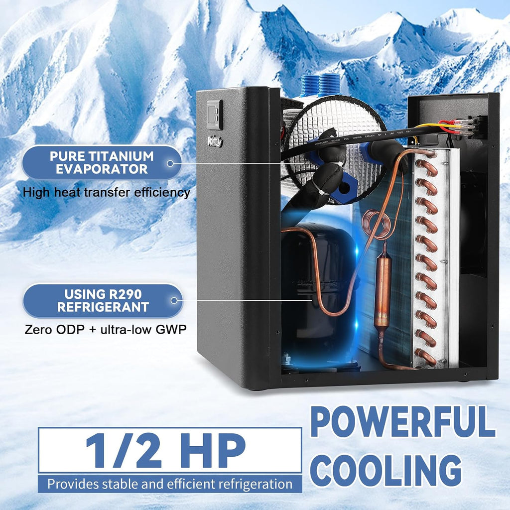 Poafamx 1/2HP Water Chiller for Cold Plunge, Ice Bath Chiller Kit 132Gal