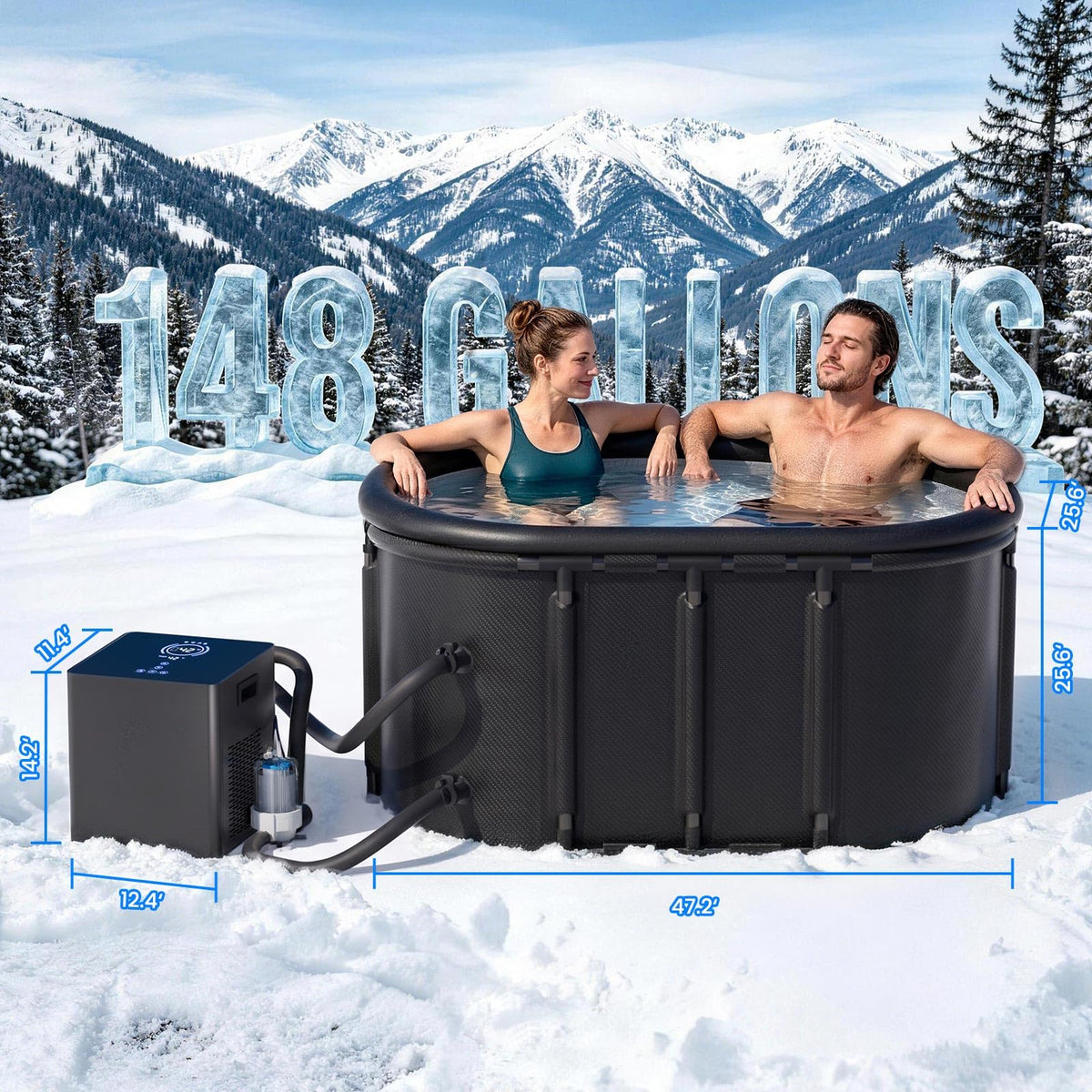 Ice Bath Chiller & 148Gal Cold Plunge Tub Kit for Cold Recovery Therapy