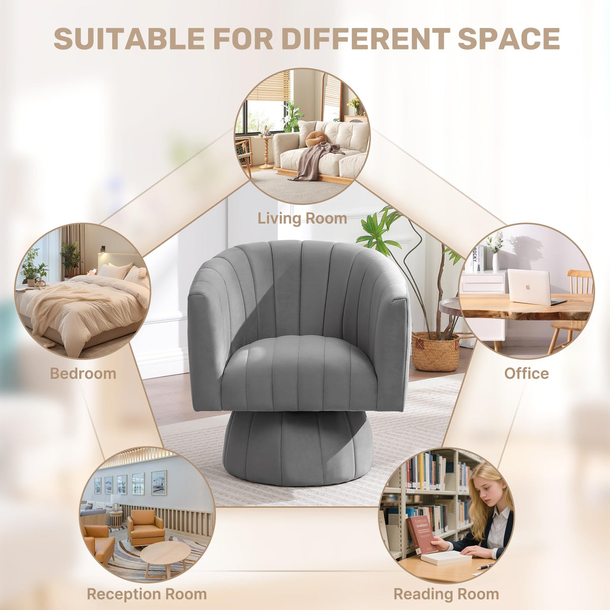 Swivel Accent Barrel Chair Set of 2, Cute Comfy Small Round 360Â° Arm Chair, Velvet Sofa Club Reading Chair for Living Room Bedroom Office Purple