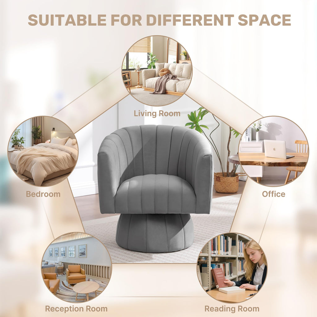 Swivel Accent Barrel Chair Set of 2, Cute Comfy Small Round 360Â° Arm Chair, Velvet Sofa Club Reading Chair for Living Room Bedroom Office Purple