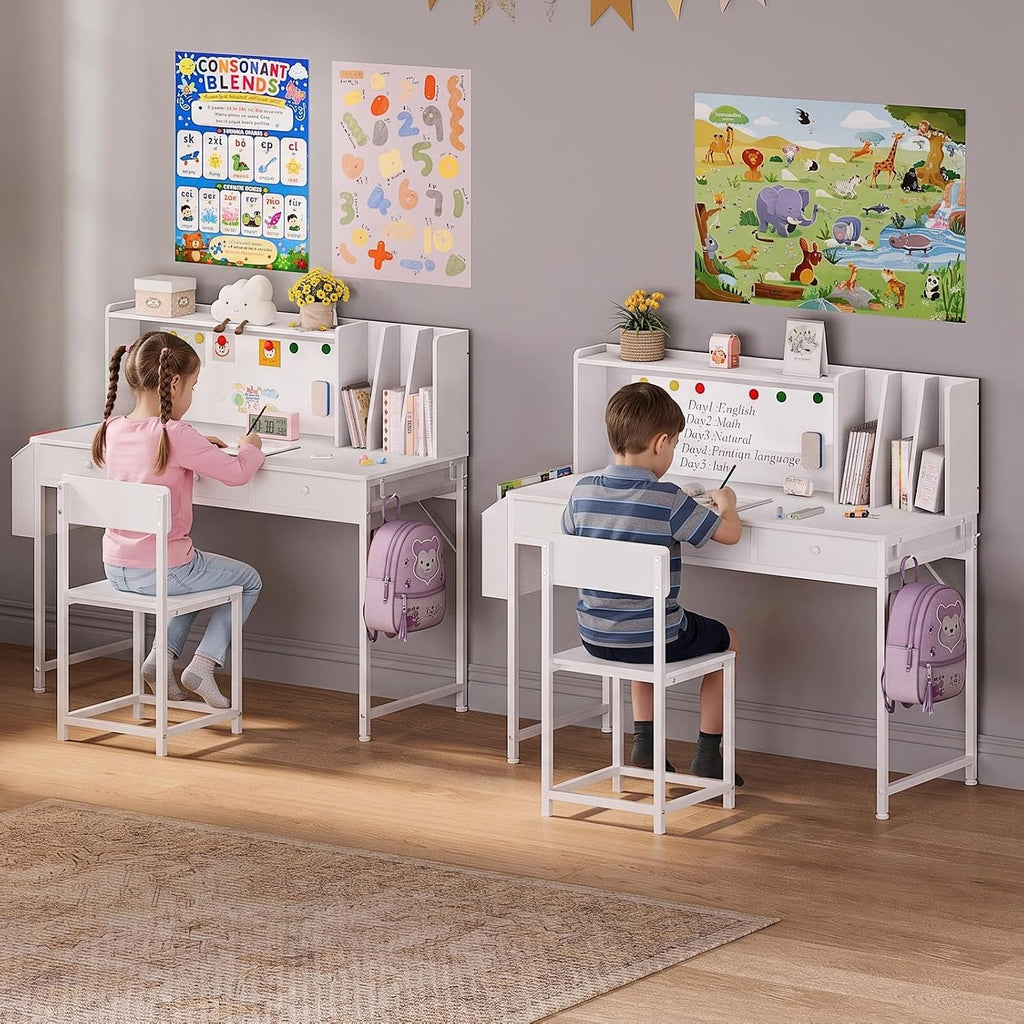 Kids Desk and Chair Set, 6-12, Study Desk with Hutch and Storage