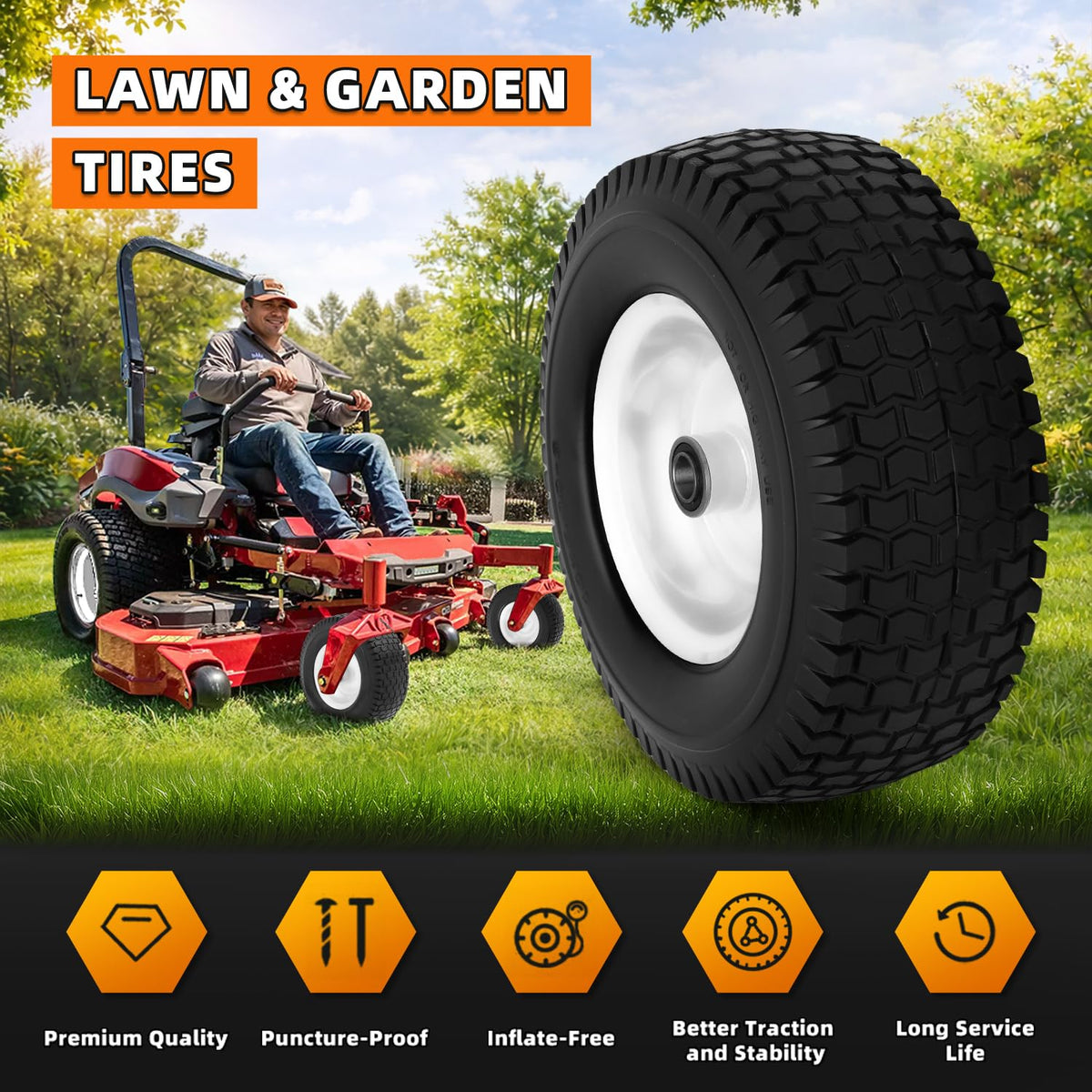 (2 Pack) 20x8.00-8 Tubeless Rear Riding Mowers Tire and Wheel Assemblies
