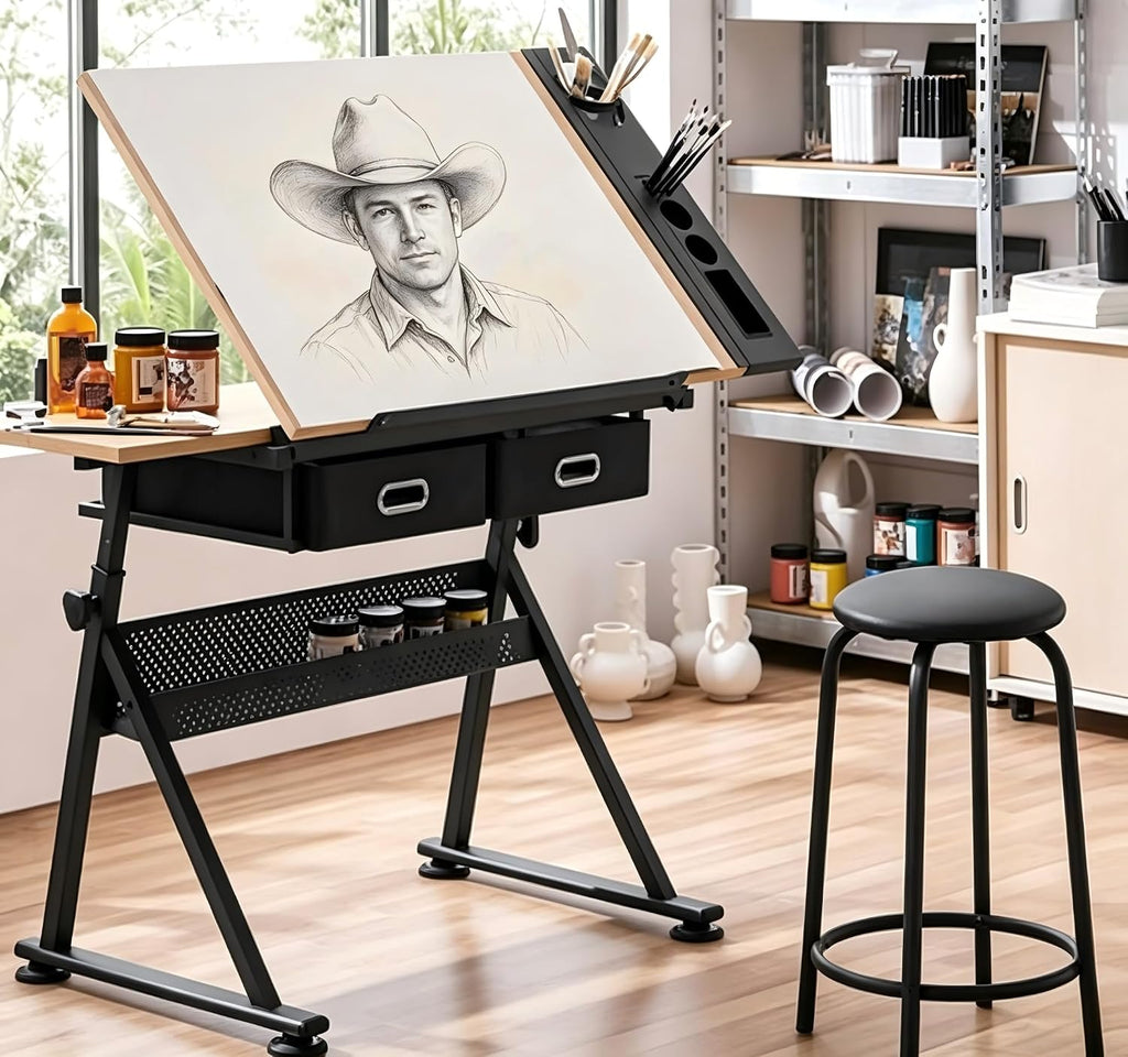 Height Adjustable Drafting Table, 0-75Â° Tilting Drawing Table Art Desk