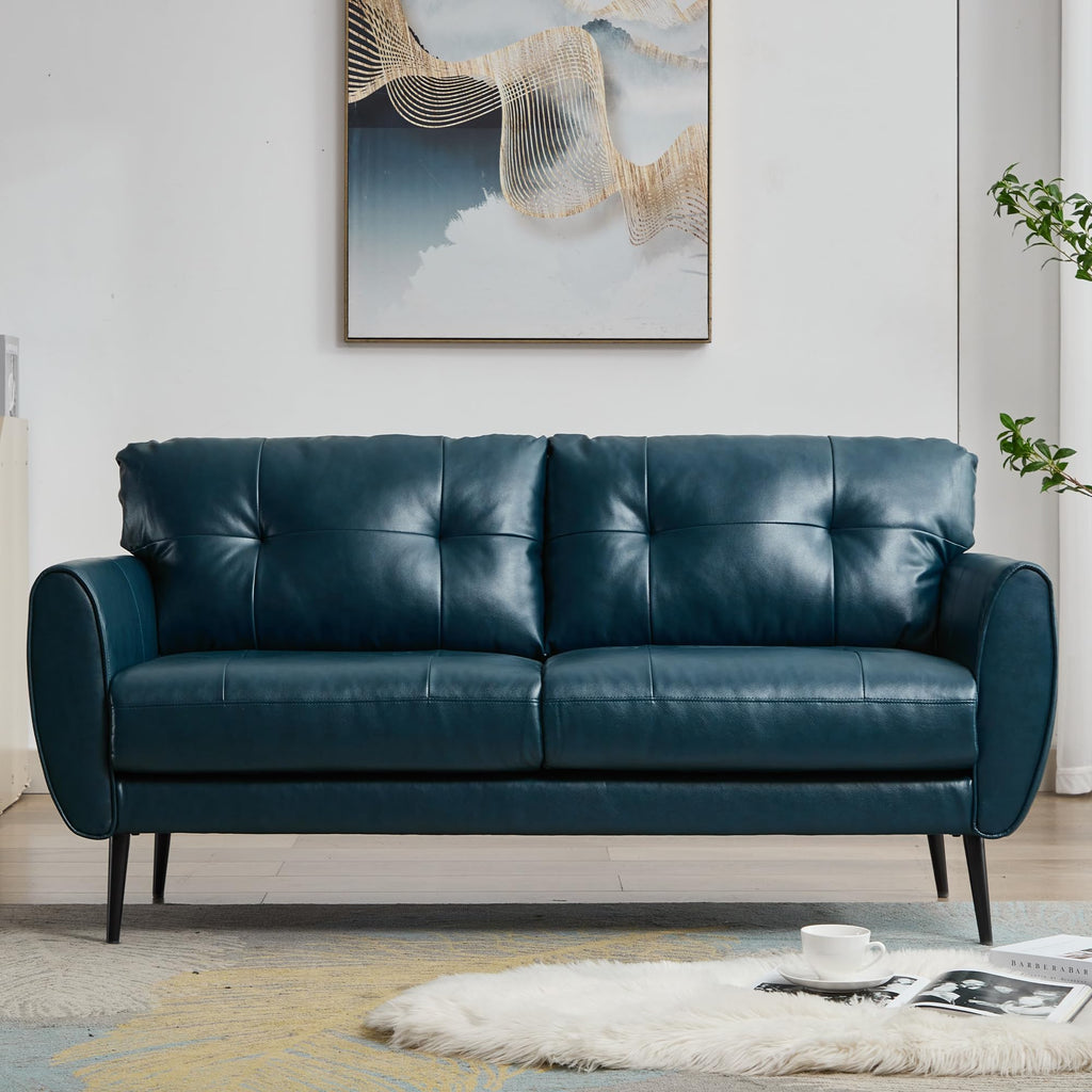 TYBOATLE 2 Piece Furniture Sets, Small Loveseat for Living Room, White Faux Leather Couch Mid Century Modern Tufted Mini Sofa Comfy Office 2 Seat Love Seat for Small Spaces Bedroom