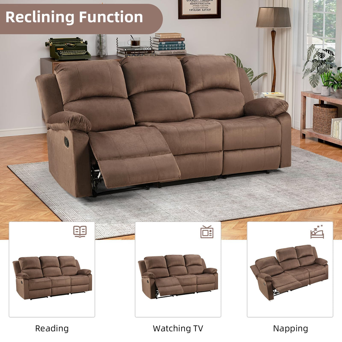 EBELLO Manual Faux Leather Reclining Couch Set for Living Room, Include 1 Recliner Chair, 1 Loveseat Sofa, Recliner Sofa Furniture Set for Home and Office, Black
