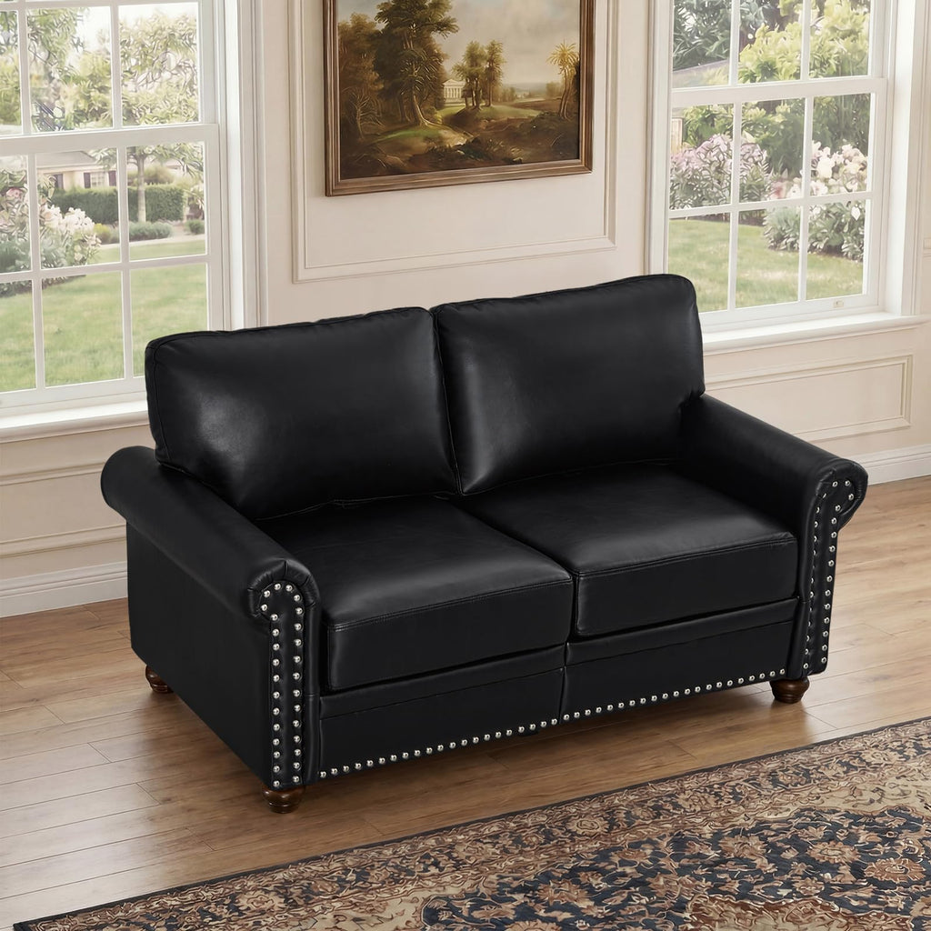2 Piece Couch Sets for Living Room,Mid Century Modern Couch with Storage Nailhead Trim & Rolled Armrests,Deep Seat Comfy Couch,Furniture Set for Living Room,Bedroom,Office(Navy Blue,Loveseat+3 Seater)