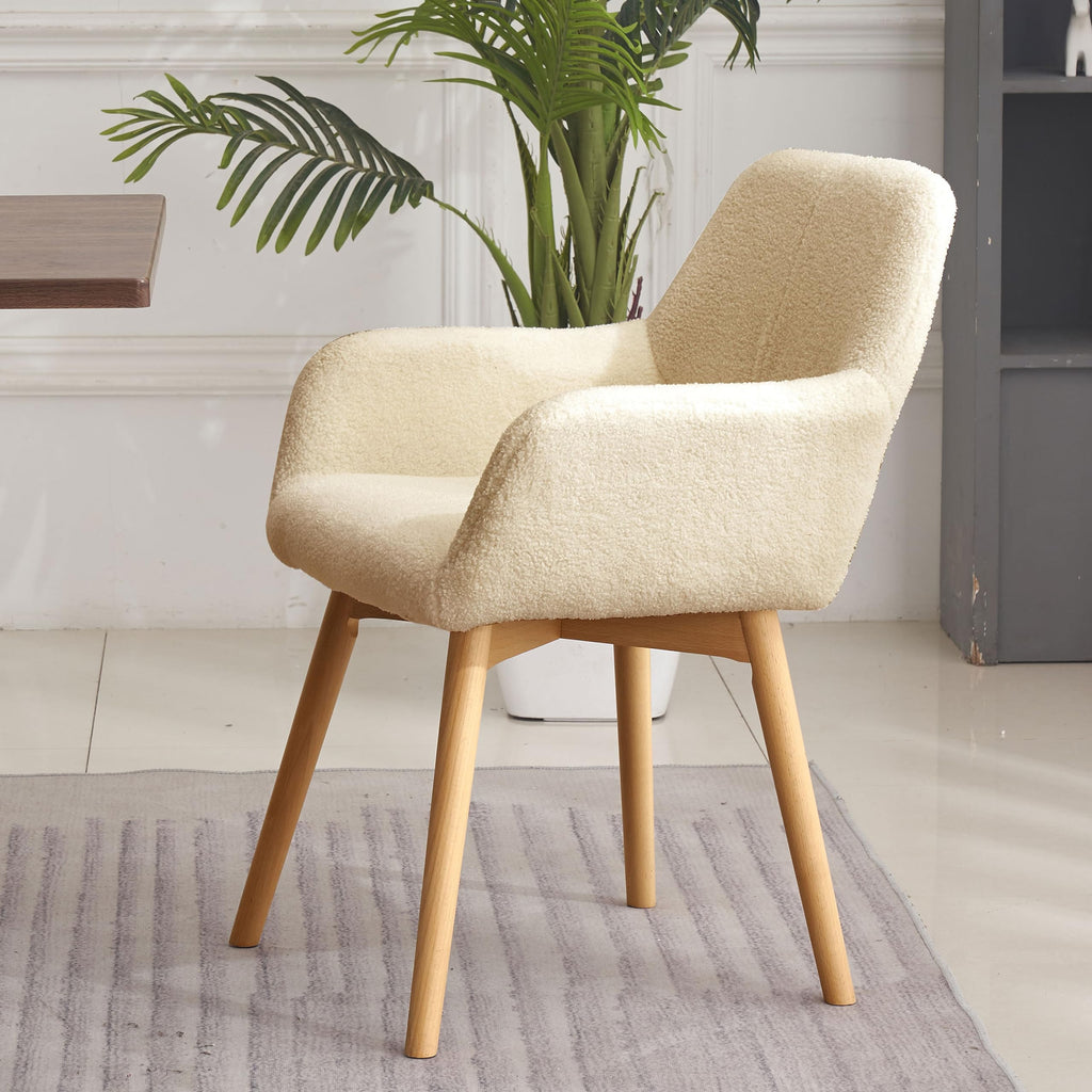 Mid Century Modern Dining Chairs Set of 2 & 4 & 6 Comfy Accent Chair Upholstered Kitchen Dining Living Room Chairs for Bedrooms Waiting Room Home Arm Desk Chair No Wheels (Beige, 2)